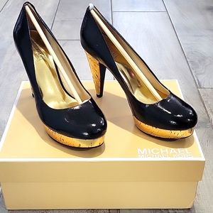 Michael kors  Patent leather with metallic cork pumps size 7.5  New with Box
